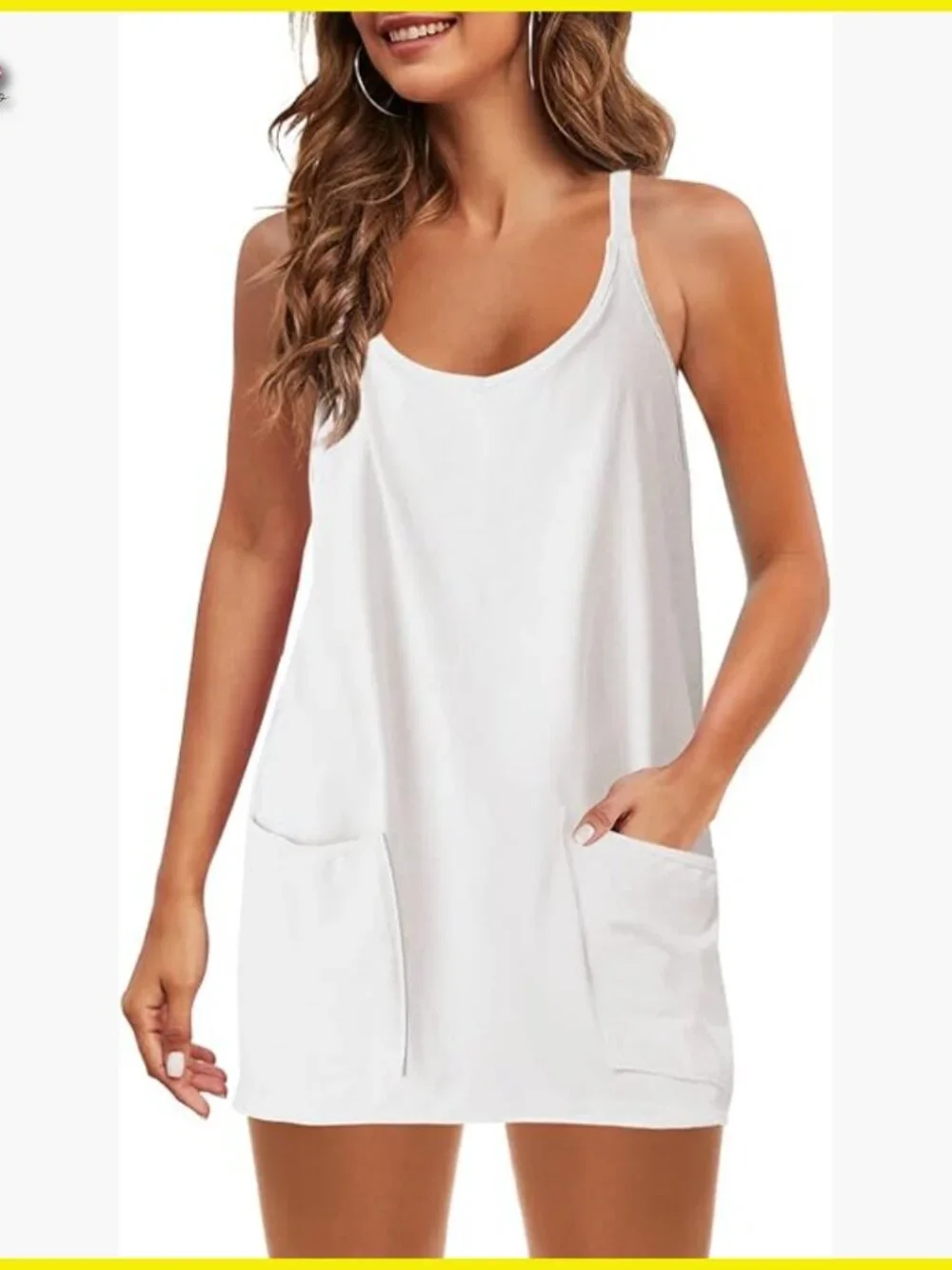 Sleeveless Mini Sundress with Pockets Athletic Short Dress V Neck Spaghetti